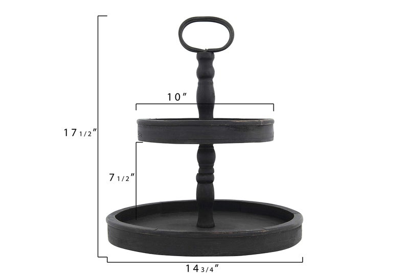 Creative Co-Op Distressed Blackwashed Wood 2-Tier Tray with Metal Handle - Image 2